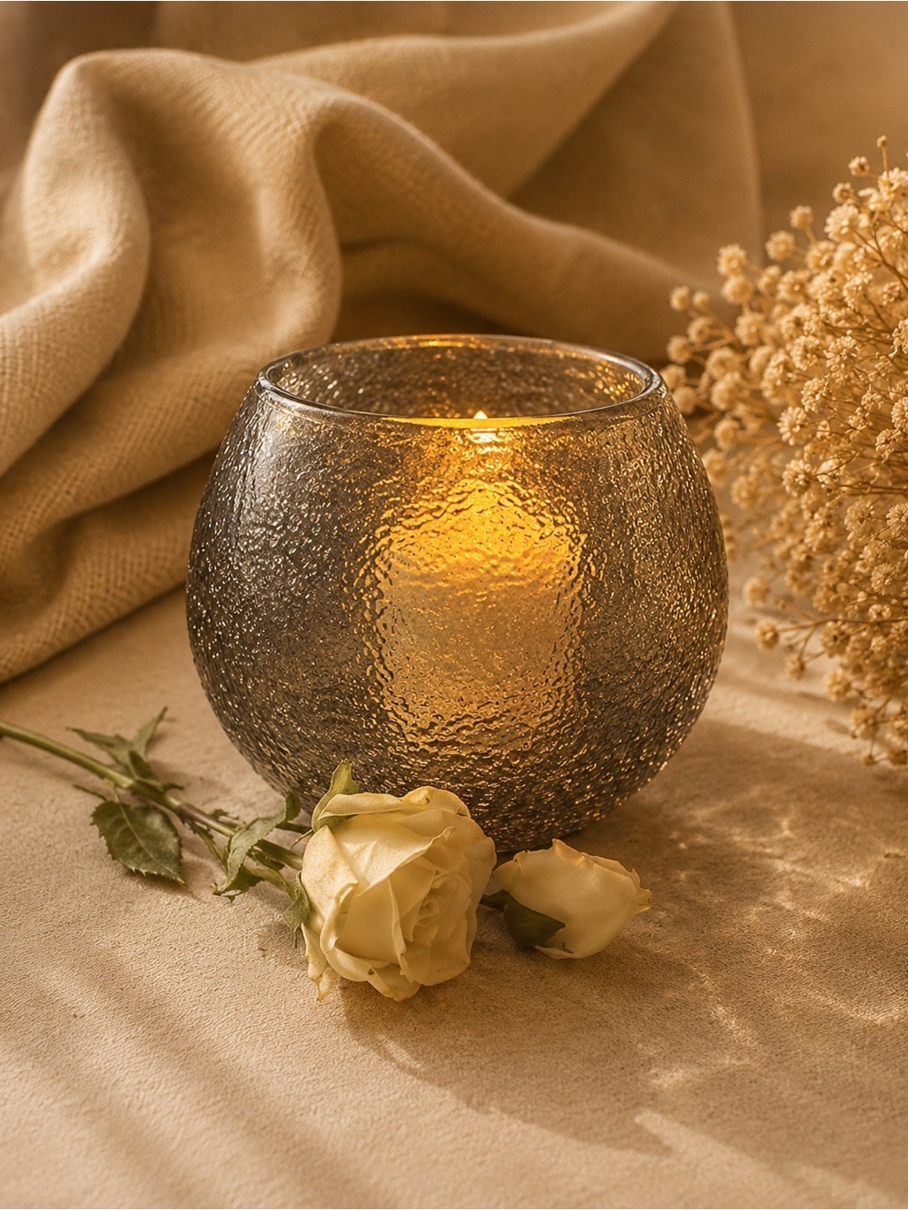 Illuminated Textured Smoke Glass Vessel ✨ Large Luxe Candle Bowl • Centerpiece